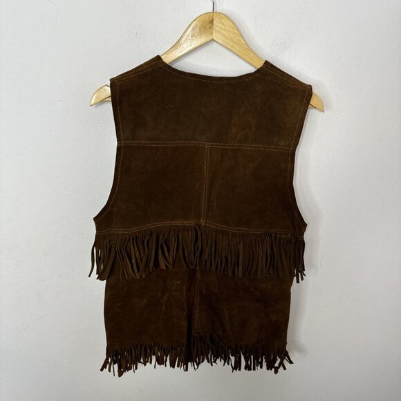 Vintage Western Cowboy Cowgirl Leather Suede Tassels Vest 36 S/M - Picture 4 of 6
